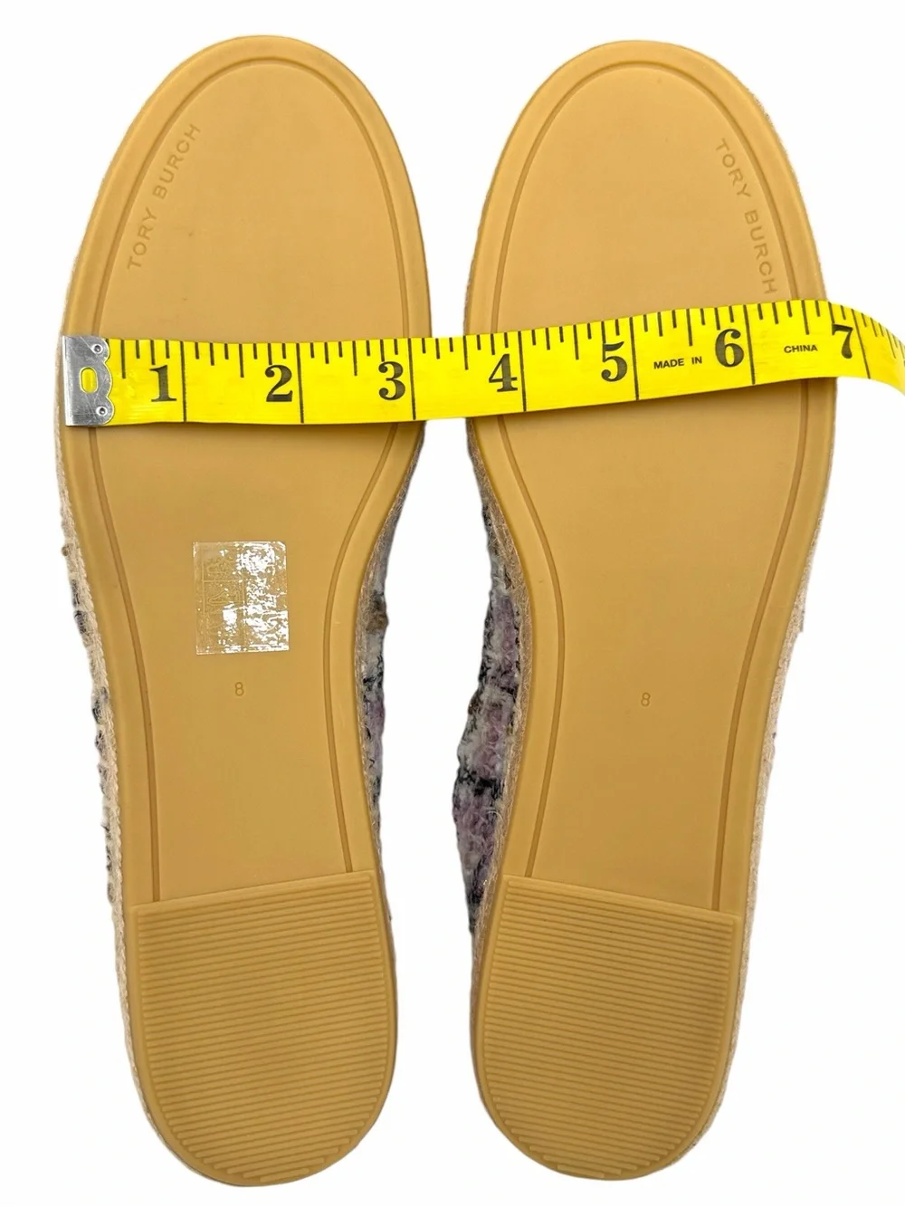 Tory Burch Everly Tweed Espadrille Slip-On Flats Double T Logo Size 8